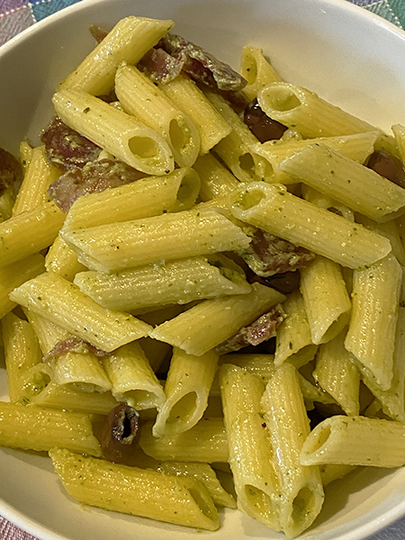 Pesto, Olive and Salame Pasta