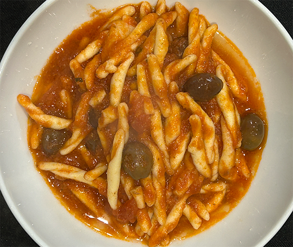 Strozzapreti with Olives, Anchovies & Provolone Dolce