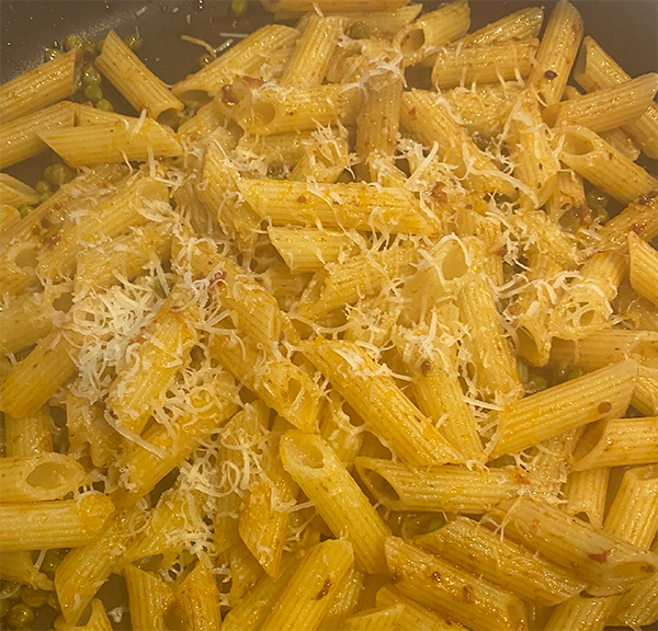 Nduja, peas and grana pasta